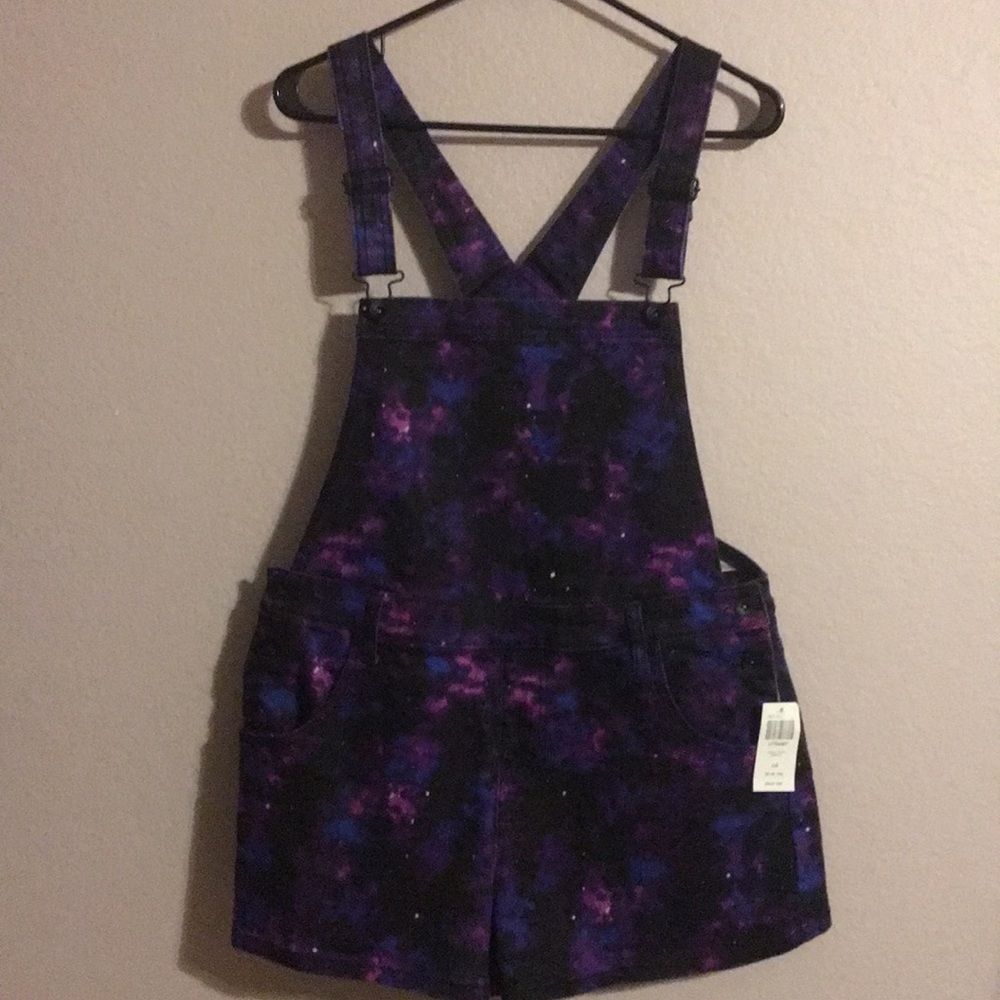 Hottopic Galaxy Tie dye shorts overalls